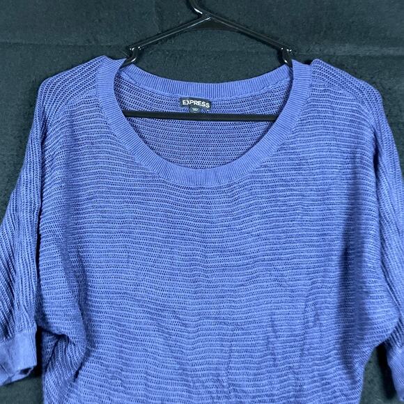 Express Womens Sweater Purple Crew Neck Open Weave Knit Dolman Sleeve Sheer M - Picture 2 of 13
